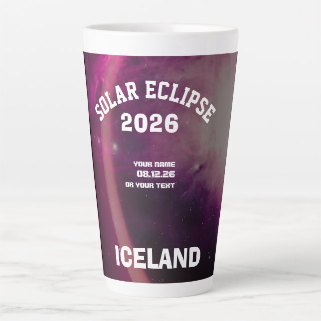 Taza De Café Latte Eclipse total de sol agosto 2026 texto personaliza (Anverso)
