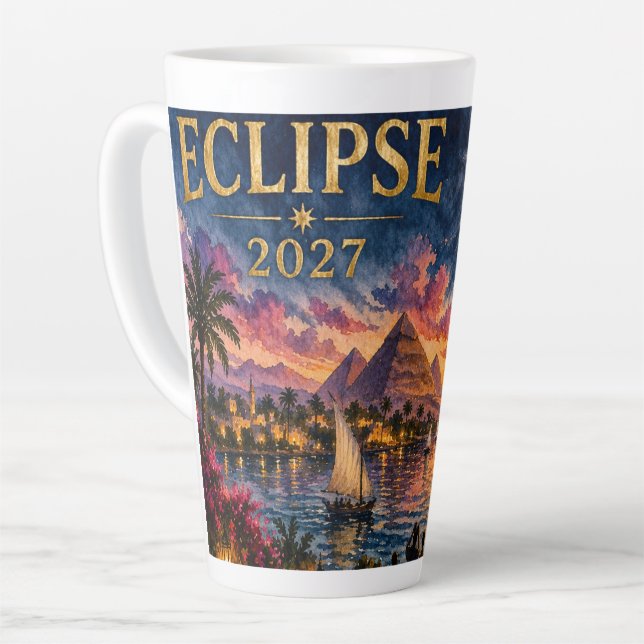 Taza De Café Latte Eclipse Total Solar 2027 Egipto (Ángulo izquierdo)