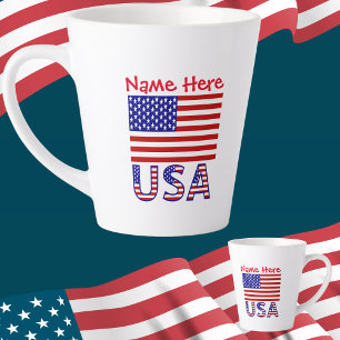 Taza De Café Latte EE. UU. Estados Unidos América Bandera Roja Person