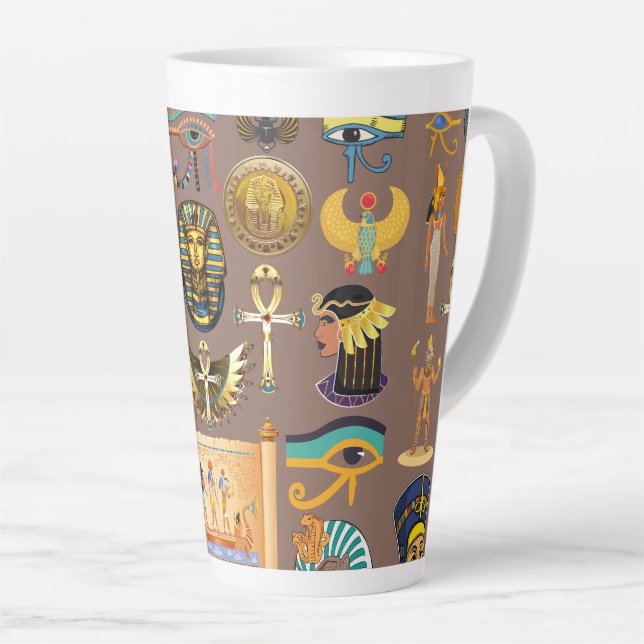 Taza De Café Latte Egyptian Ancient Hieroglyphic Pattern Symbol (Ángulo derecho)