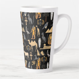 Taza De Café Latte  Egyptian Hieroglyphic Symbol Pattern Background  