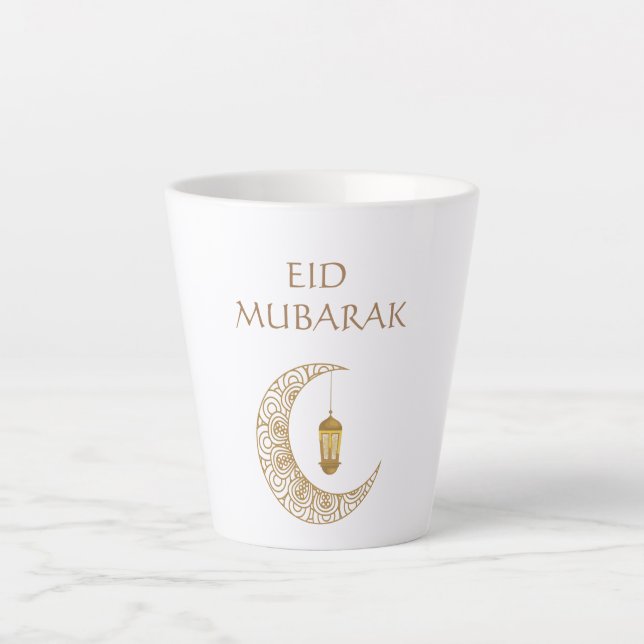 Taza De Café Latte Eid Mubarak personalizado con media luna decorada (Anverso)
