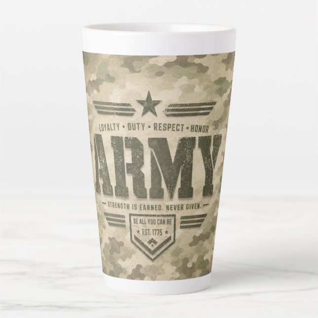 TAZA DE CAFÉ LATTE EJÉRCITO FUERTE (Anverso)