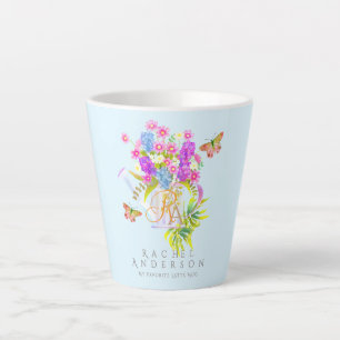 Taza De Café Latte El agua floral del país puede monograma azul