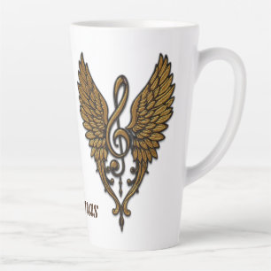 Taza De Café Latte El alma de la melodía, un armazón dorado con alas.