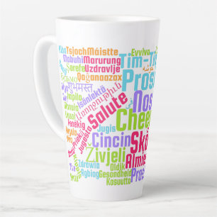 Taza De Café Latte El arte de palabras coloridas se anima en muchos i