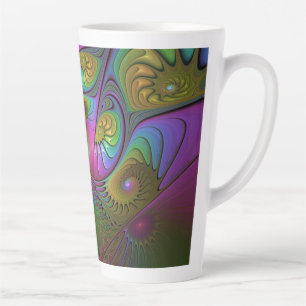 Taza De Café Latte El Arte Fractal Abstracto Trippy Luminoso Colorido