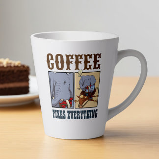 Taza De Café Latte El café elefante gracioso arregla todo a Personali