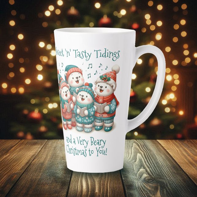 Taza De Café Latte ¡El canto de los osos polares tiene Navidades muy  (Cute Polar Bears Sing Have a Very Beary Christmas Tall Latte Mug Cover Photo)