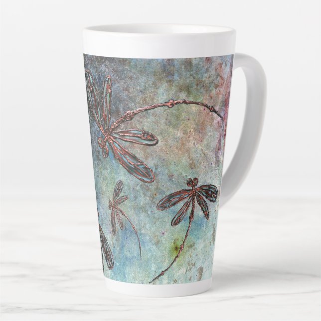 Taza De Café Latte El cielo estrellado de dragonflies en bronce (Ángulo derecho)