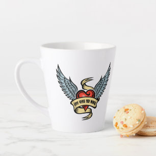 Taza De Café Latte El Corazón Vintage Con Alas, El Amor Te Da Alas