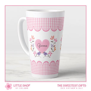 Taza De Café Latte El Día de la Madre Personalizado en el Corazón Flo