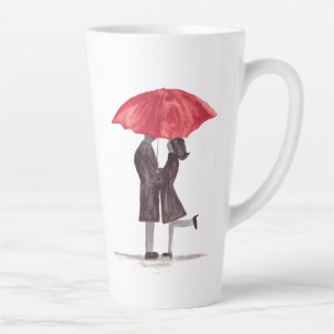 Taza De Café Latte El día de San Valentín pareja romántica con paragu