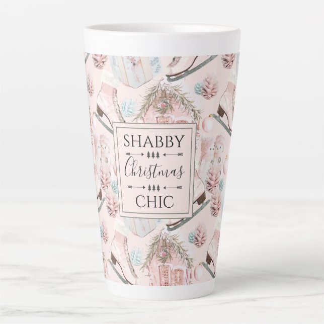 Taza De Café Latte El encantador modelo de Navidades rosados chic de  (Anverso)