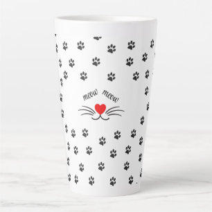 Taza De Café Latte El gato Meow patea el corazón rojo Latte Mug