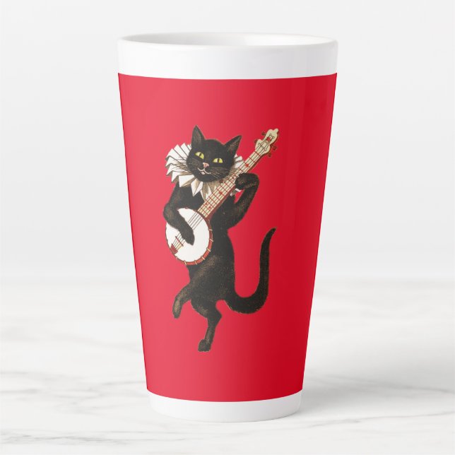 Taza De Café Latte El gato musical en rojo (Anverso)