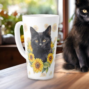 Taza De Café Latte El gato negro de los girasoles