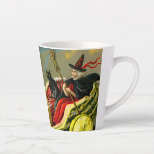 Taza De Café Latte El gato negro y la bruja de Halloween