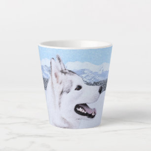 Taza De Café Latte El Husky Siberiano (plata y blanco) pintando arte