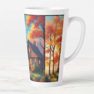 Taza De Café Latte El paisaje natural con una cabaña en el bosque