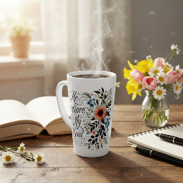 Taza De Café Latte Él restaura mi alma floral
