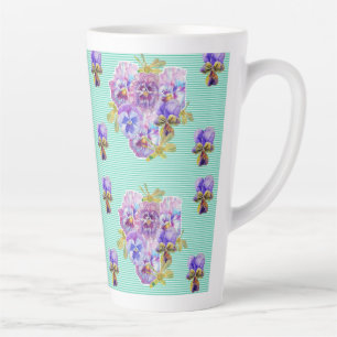 Taza De Café Latte El Shabby Chic Turquoise Aqua Pansy floral Latte M