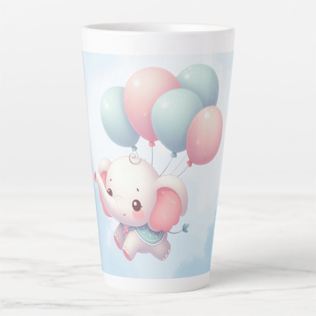 Taza De Café Latte elefante bebé con globos (Anverso)
