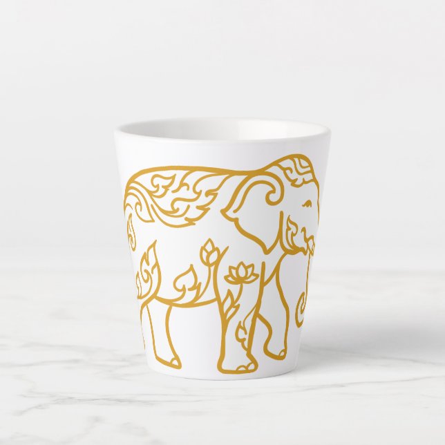 Taza De Café Latte Elefante estilo tailandés para regalar.  (Anverso)