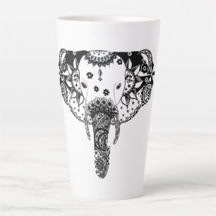 Taza De Café Latte elefante maraña de línea blanca y negra moderna