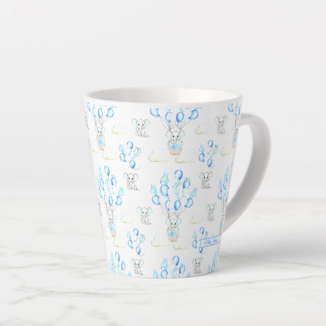Taza De Café Latte Elefantes Cuadros Globos y Nubes Patrón de Niño Be (Ángulo derecho)