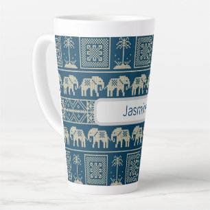 Taza De Café Latte Elefantes tribales y árboles personalizados