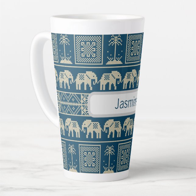 Taza De Café Latte Elefantes tribales y árboles personalizados (Ángulo izquierdo)