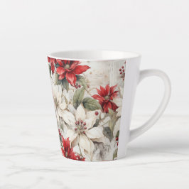 Taza De Café Latte Elegancia de poinsettia blanca y roja besada por n