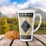 Taza De Café Latte Elegant 1st Paper Wedding Anniversary Celebration<br><div class="desc">Celebrate the 1st paper wedding anniversary with this stylish latte mug! Elegant white lettering with hexagonal confetti on an aged paper background edged by black bars add a memorable touch for this special occasion and milestone. Personalize with the couple's names and years of marriage. Design © W.H. Sim, All Rights...</div>