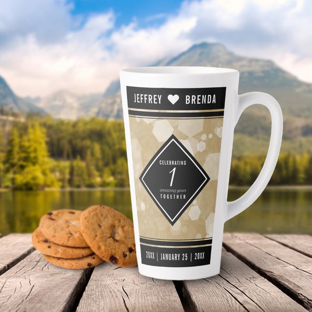 Taza De Café Latte Elegant 1st Paper Wedding Anniversary Celebration (Subido por el creador)