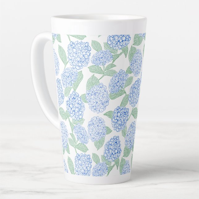 Taza De Café Latte Elegant Blue Green Hydrangea Preppy (Ángulo izquierdo)