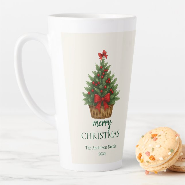 Taza De Café Latte Elegant Christmas Tree – Red Ribbon  (In situ)