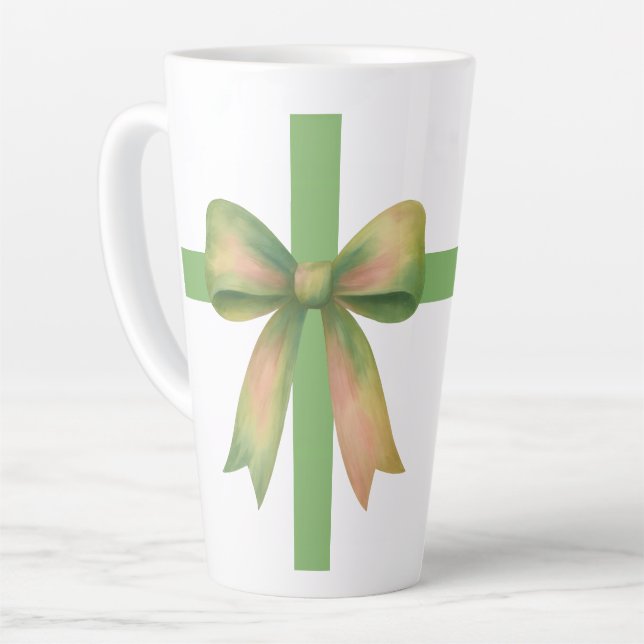 Taza De Café Latte Elegant Gift Bow – Modern Christmas Design (Ángulo izquierdo)