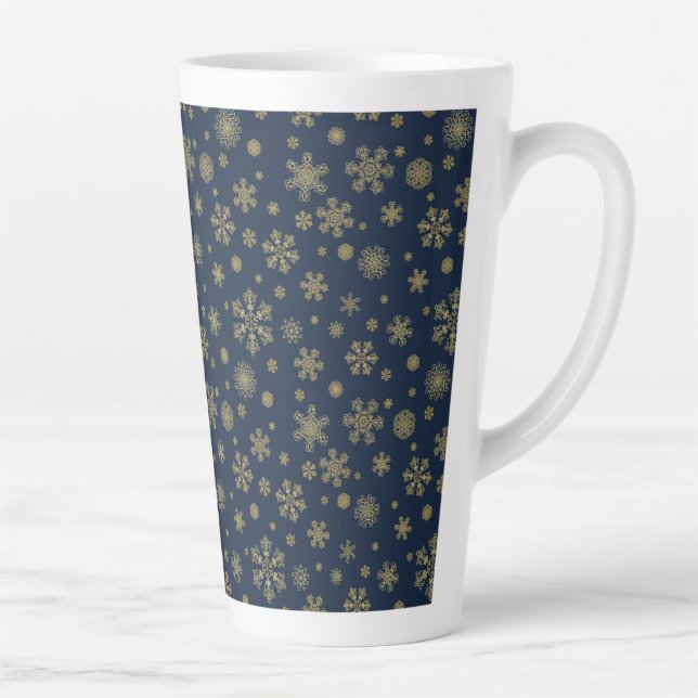 Taza De Café Latte Elegant Gold Snowflake Winter Pattern (Derecha)