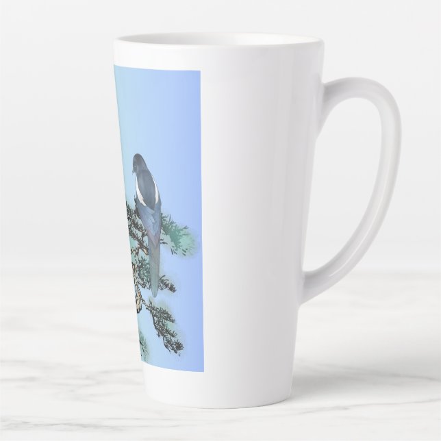 Taza De Café Latte Elegant Magpie Bird Bonsai Latte Coffee Mug (Derecha)