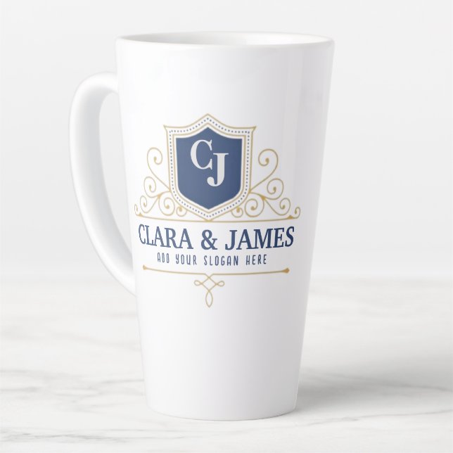 Taza De Café Latte Elegant Monogram bride and groom names Weeding (Ángulo izquierdo)