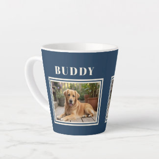 Taza De Café Latte Elegant Navy Blue Dog Pet Photo 