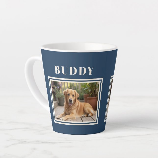 Taza De Café Latte Elegant Navy Blue Dog Pet Photo  (Ángulo izquierdo)