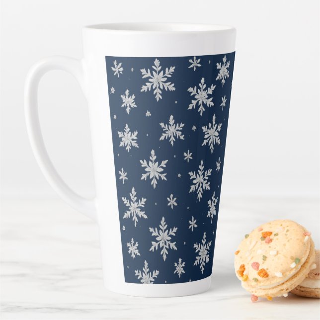 Taza De Café Latte Elegant Silver Snowflake | Winter Holiday  (In situ)