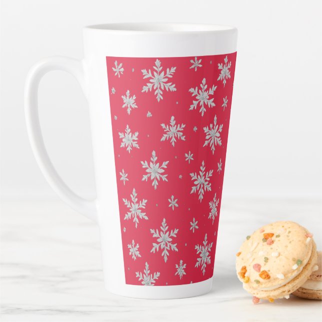 Taza De Café Latte Elegant Silver Snowflake | Winter Holiday  (In situ)