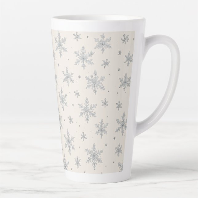 Taza De Café Latte Elegant Silver Snowflake | Winter Holiday  (Derecha)