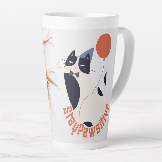 Taza De Café Latte Elegant Stay Pawsitive Tuxedo Cat Tall Latte Mug (Ángulo derecho)