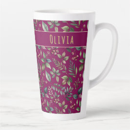 Taza De Café Latte Elegant Winter Leaves & Berries Burgundy Custom