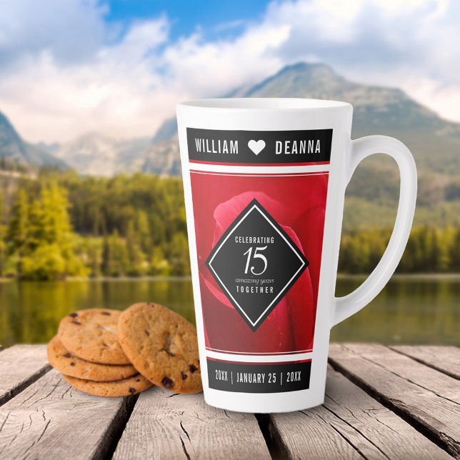 Taza De Café Latte Elegante 15º Rosa Boda Aniversario (Subido por el creador)