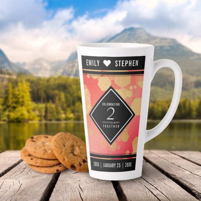 Taza De Café Latte Elegante 2º Aniversario del Boda Garnet (Elegant 2nd Garnet Wedding Anniversary Tall Latte Mug Cover Photo.)